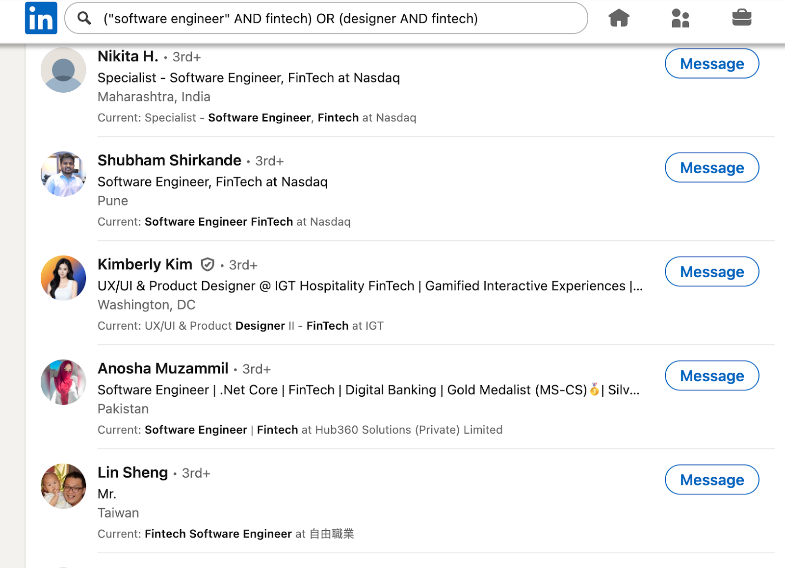 boolean linkedin search complex search example