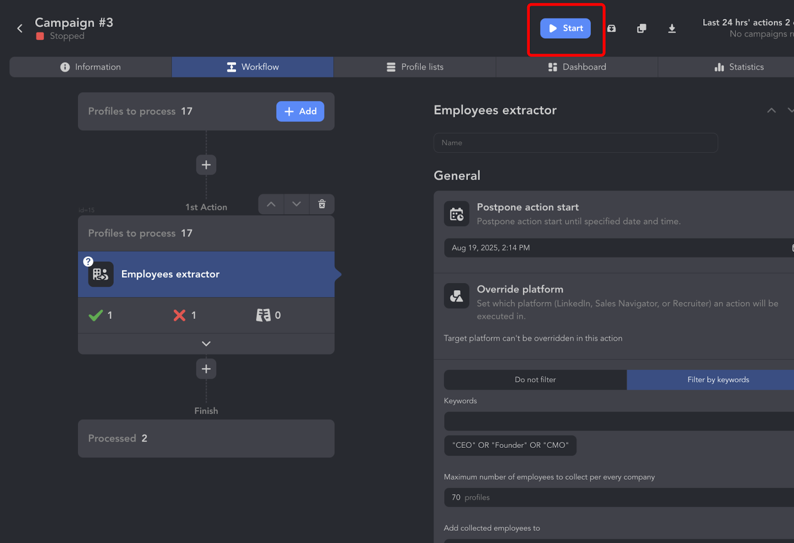 start campaign boolean search for linkedin
