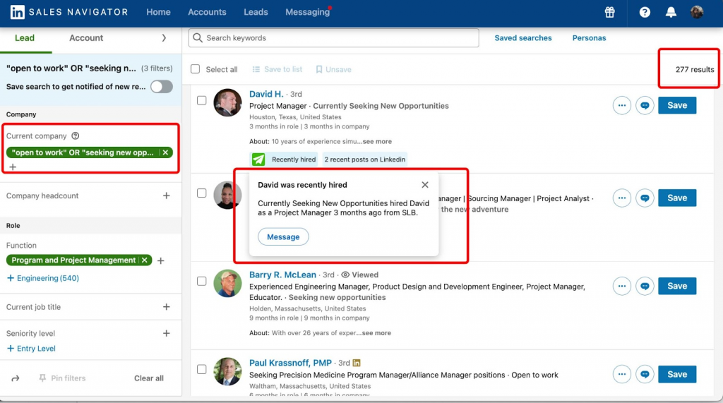 sales nav filters example scrape email from linkedin