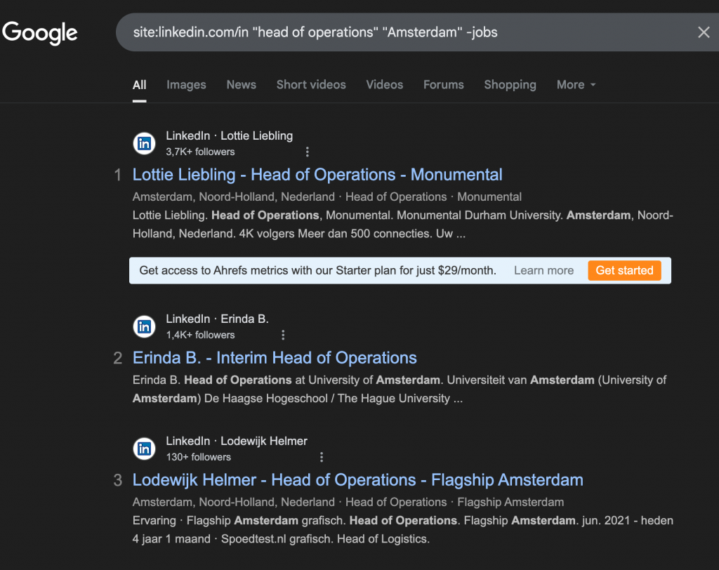 google xray search linkedin head of operations