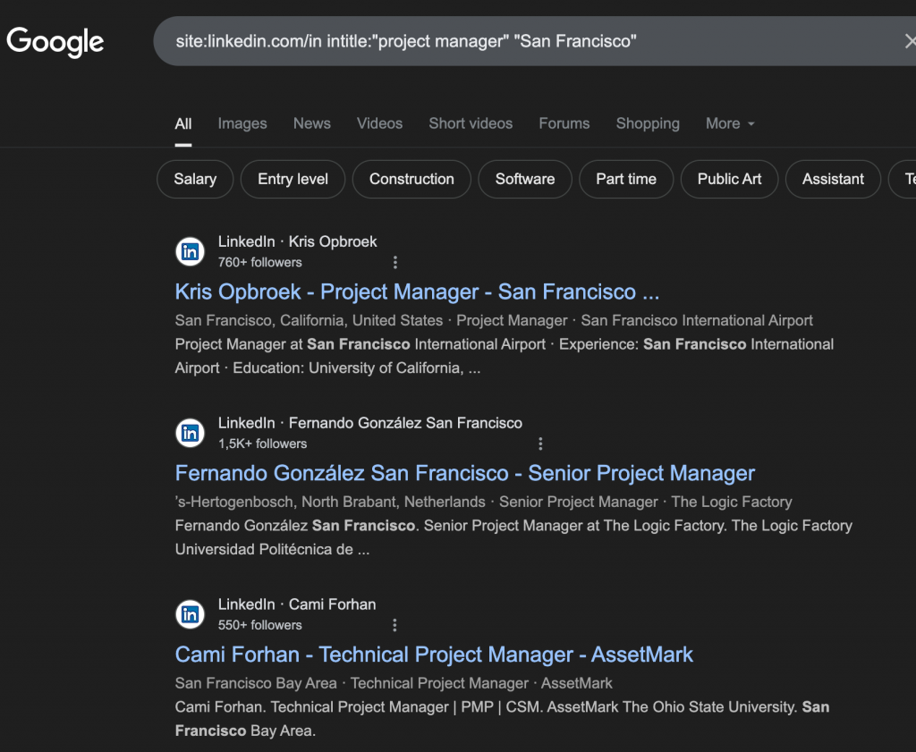 google xray search linkedin project manager