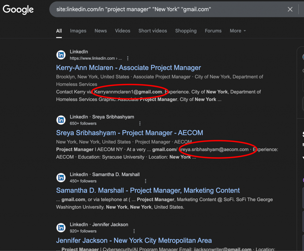 linkedin xray search project manager