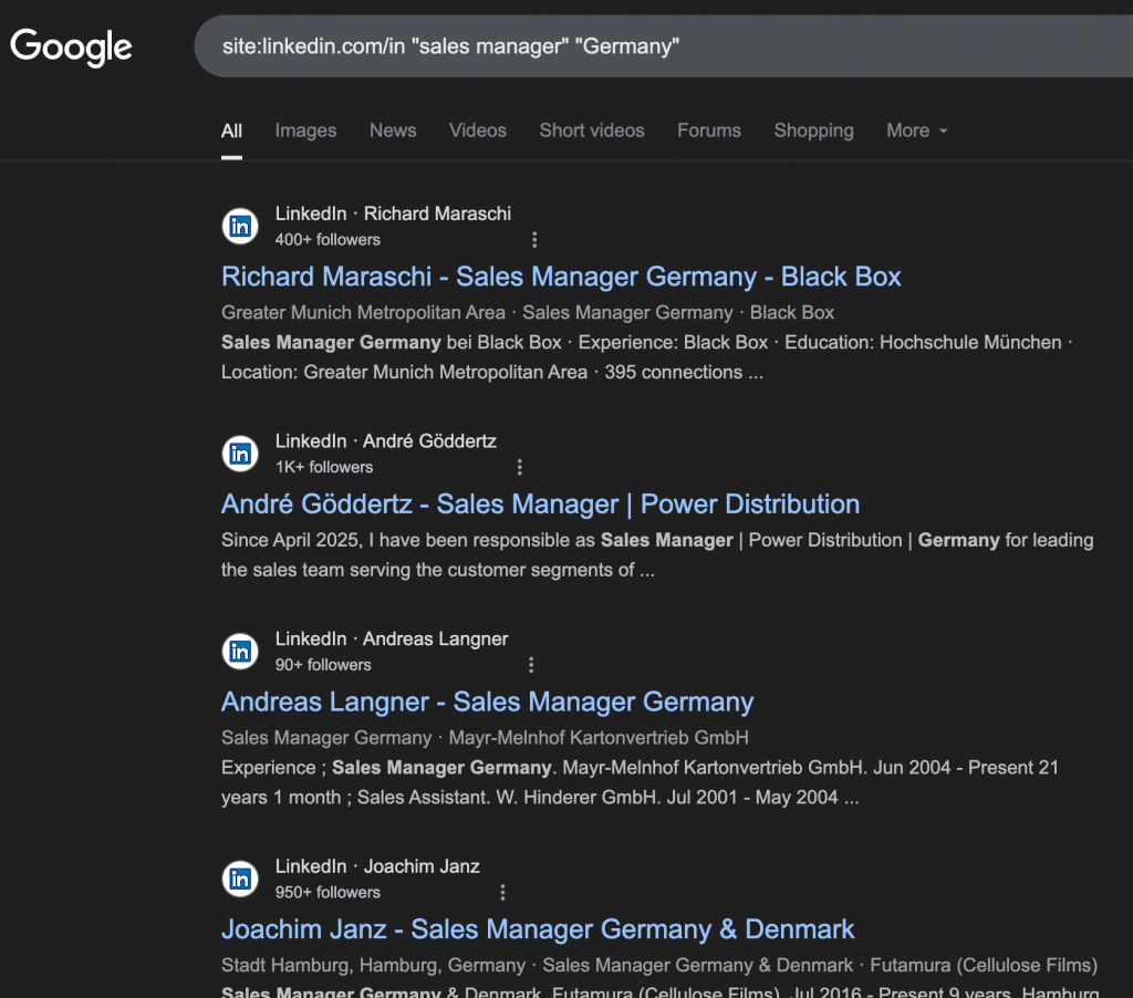 linkedin xray search sales manager germany
