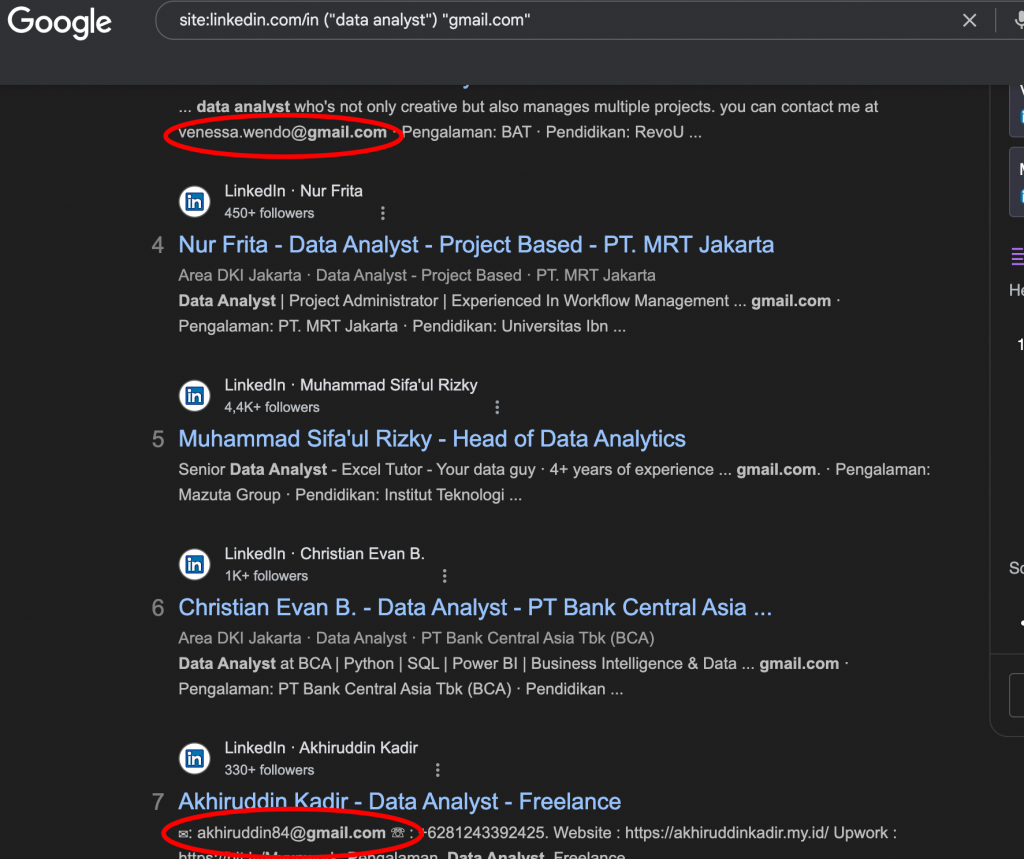 gmail search with linkedin xray tool