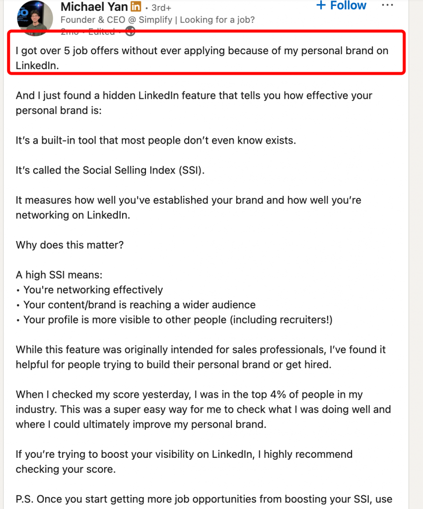 ssi score linkedin job offers thanks to your score