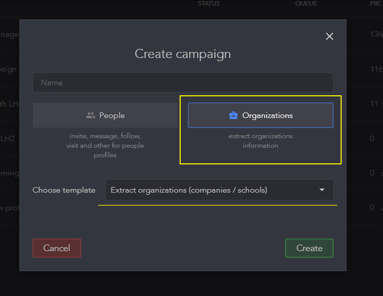 linked helper create organizations scraping campaign