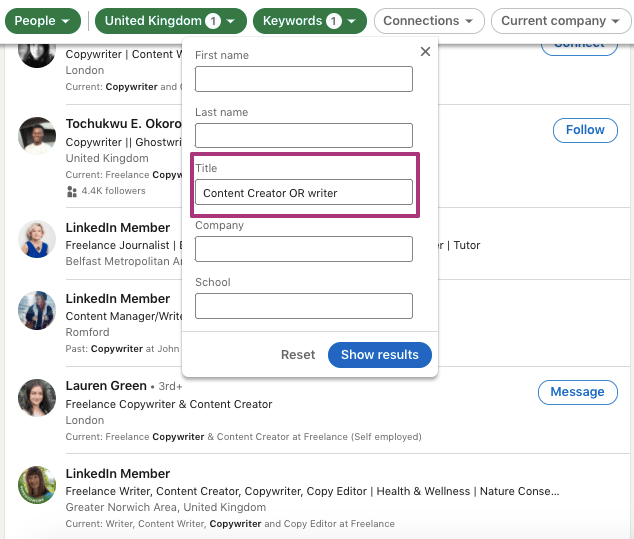 Linkedin Boolean operators