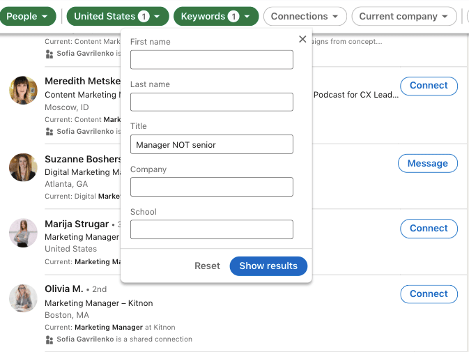 Linkedin Boolean operators