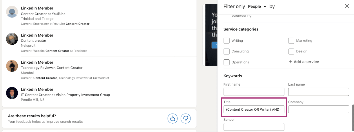 Linkedin Boolean operators Parentheses