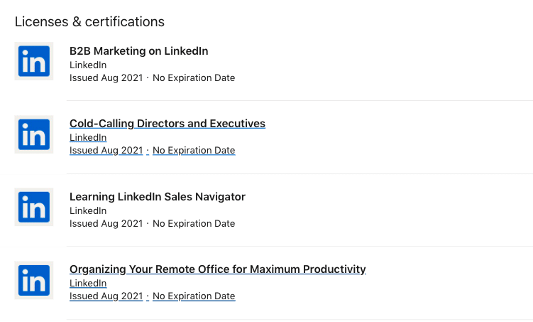 sales manager LinkedIn licenses & certifications
