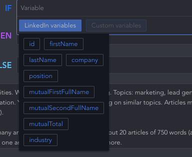 LinkedIn variables in Linked Helper