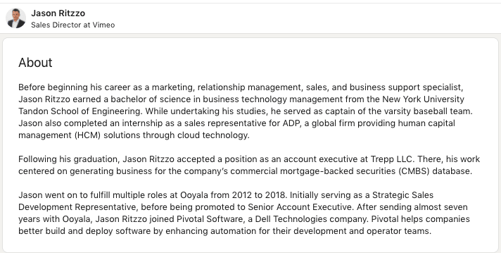 LinkedIn summary for sales executive in IT