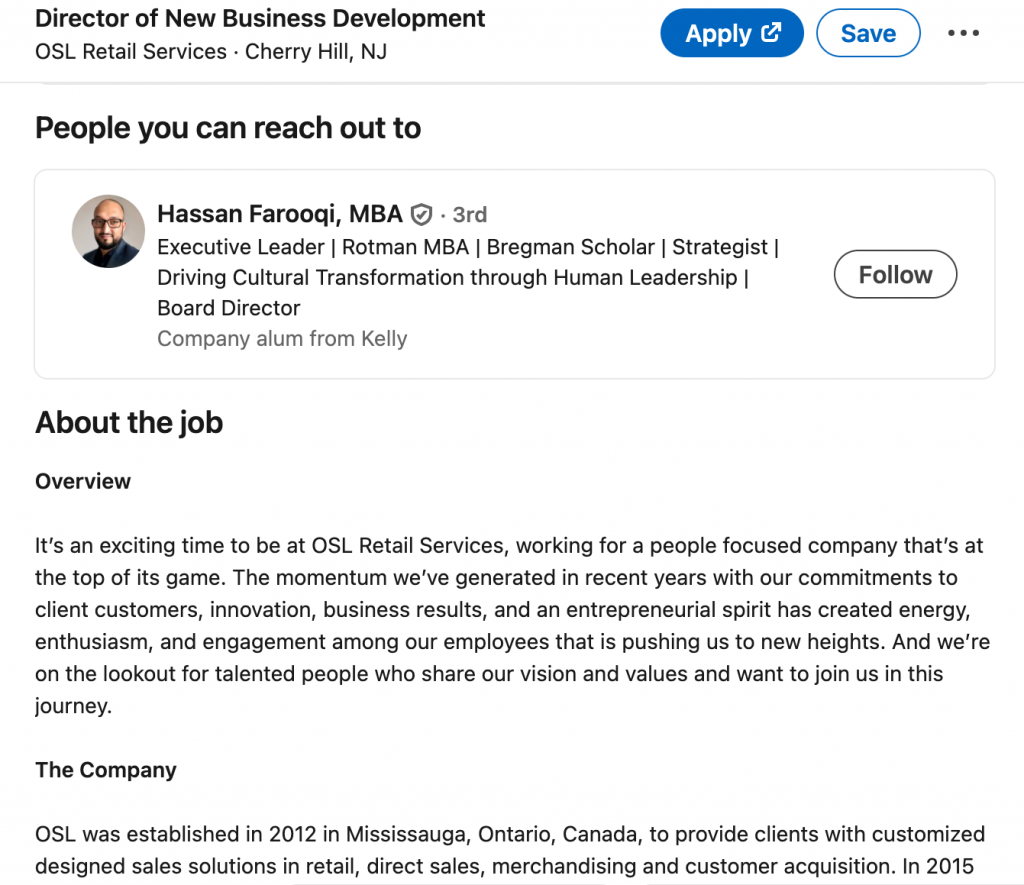 message recruiter on linkedin about the job section