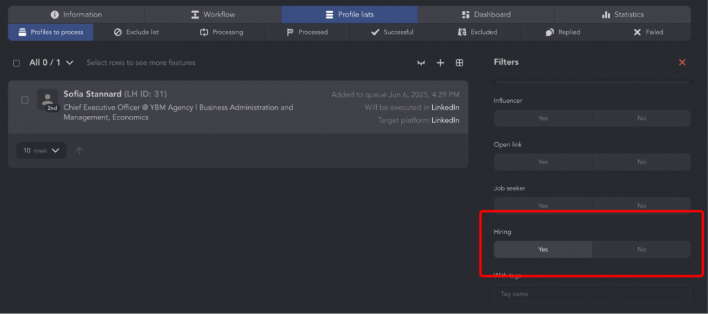how to message a recruiter with hiring filter
