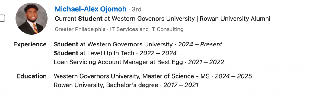 linkedin student headline example
