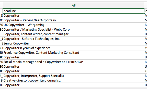 good LinkedIn headlines in Excel spreadsheet from Linked Helper