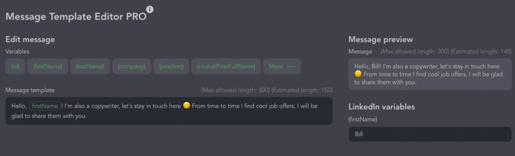 cold message linkedin template editor pro linked helper