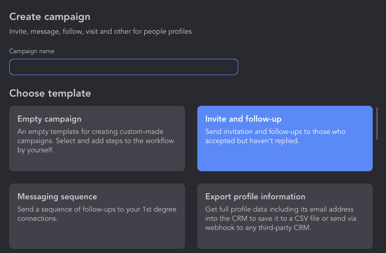 linkedin message template to candidate invite and follow up