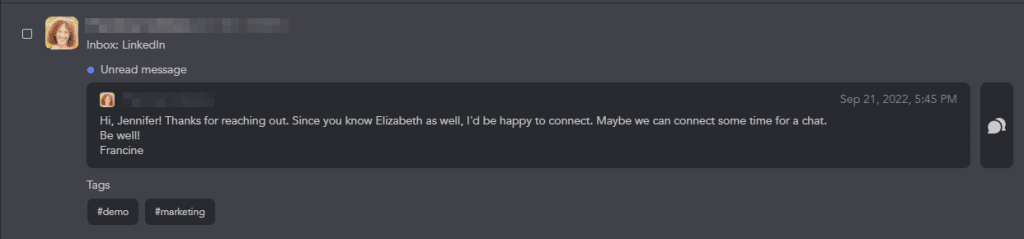 template for linkedin message unread in Linked Helper