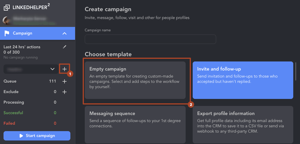 web scraping linkedin create empty campaign