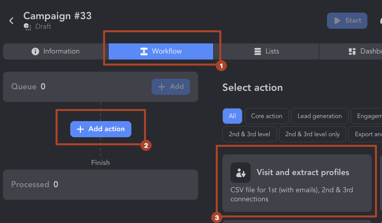 web scraping linkedin add actions to the funnel