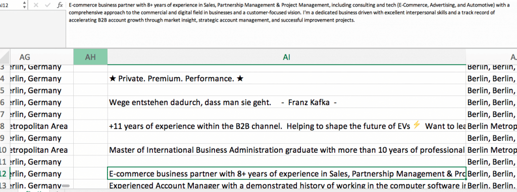 linkedin data extraction CSV file example