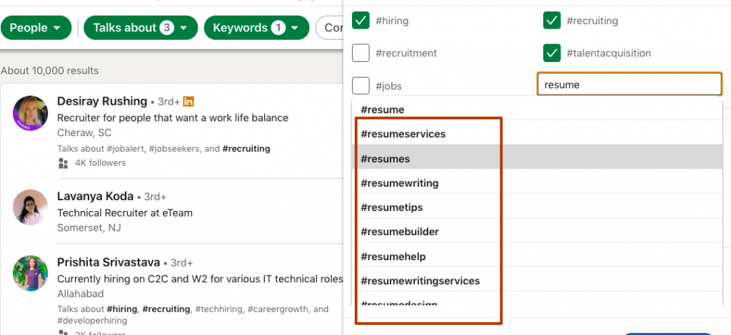 linkedin data extraction by hashatags