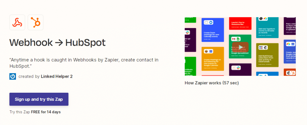 Zapier webhook to send leads to  hubspot from LinkedIn