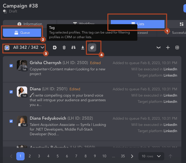 linkedin analytics for business. add tags