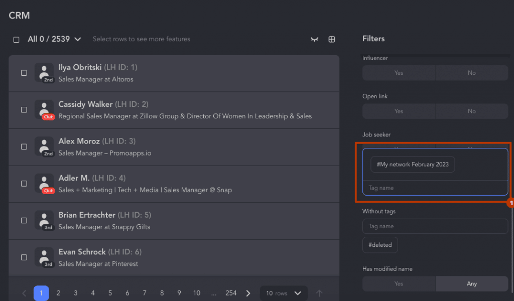 linkedin analytics for business sort users in crms