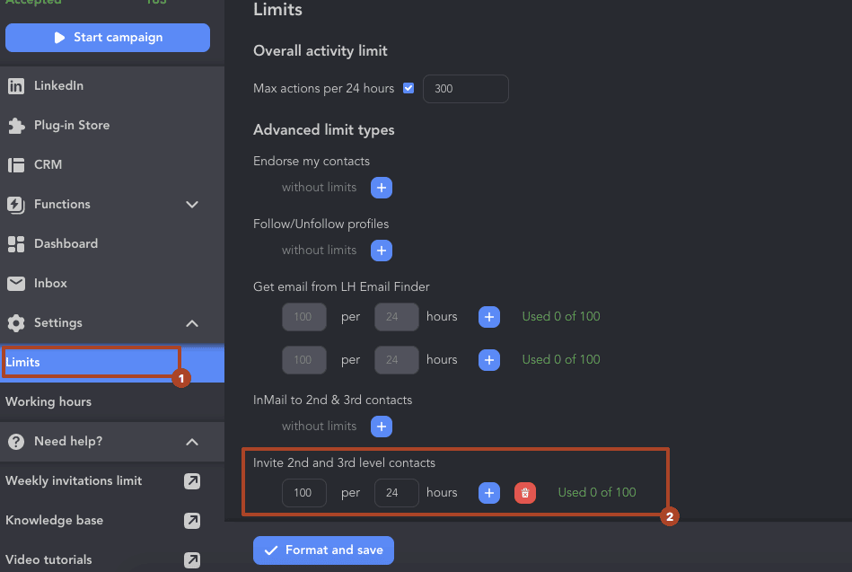 LinkedIn outreach limits for auto invites in settings