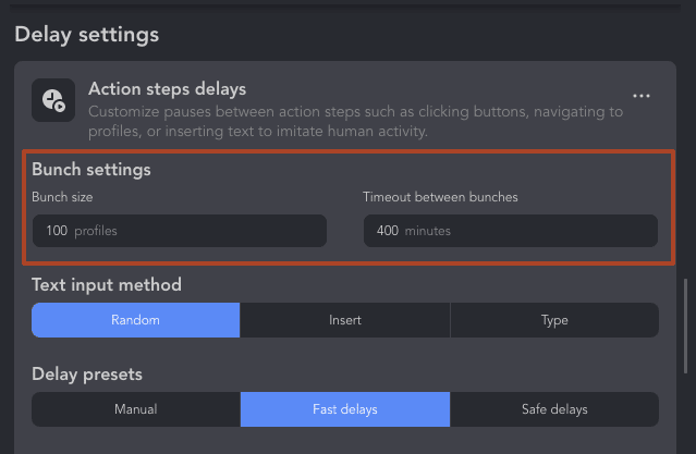 delay settings bunch settings and timeout