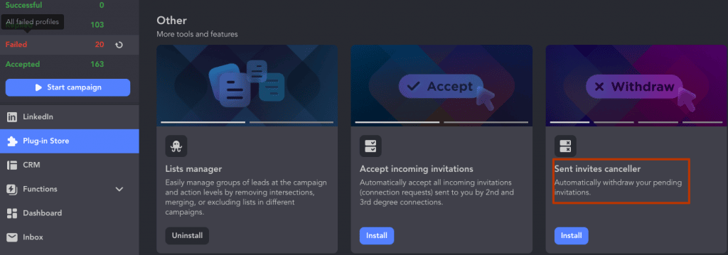 start invites canceller action in plugin store