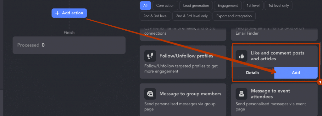 how to create a linkedin event like action linked helper