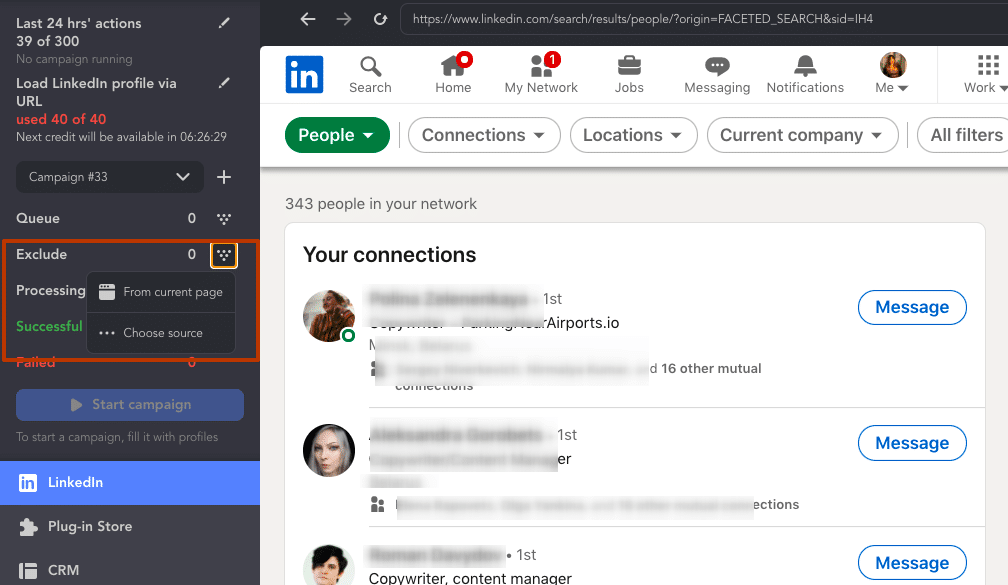 advanced people search linkedin with collection in linked helper