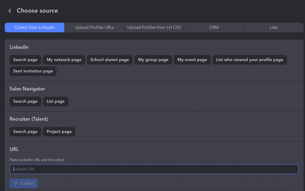 advanced people search linkedin choose collection source