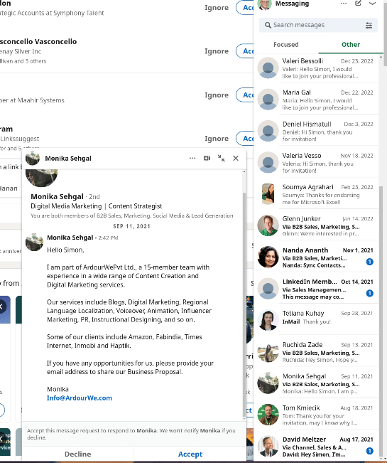 linkedin event message requests folder