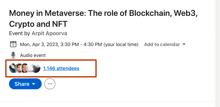 linkedin event money in metaverse pick attendees