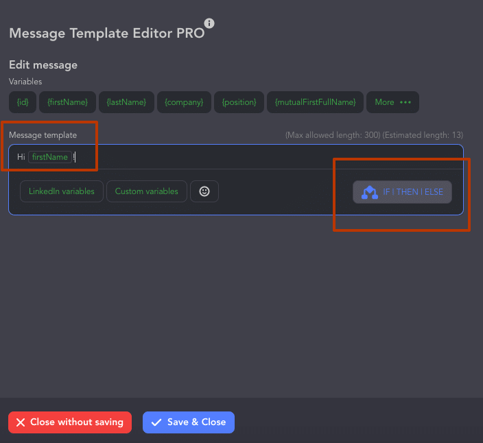 chatgpt for linkedin with custom variables and ifthenele operator