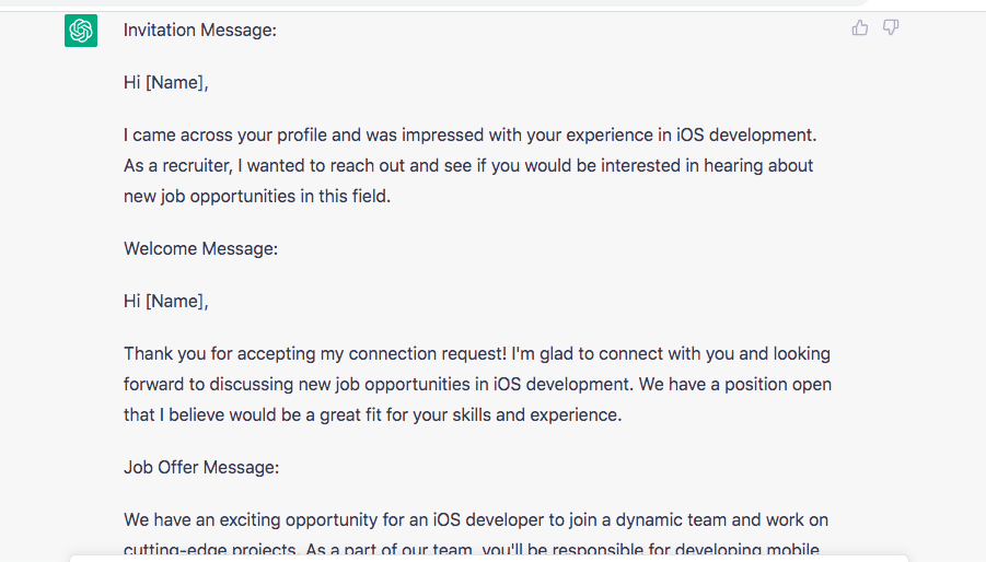 chatgpt and linkedin message chain examples