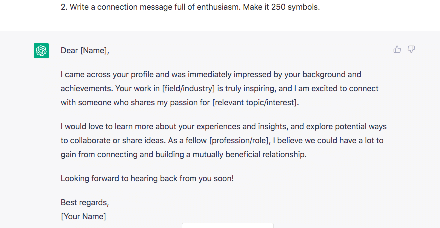 chatgpt linkedin results by chatgpt to write a connection message