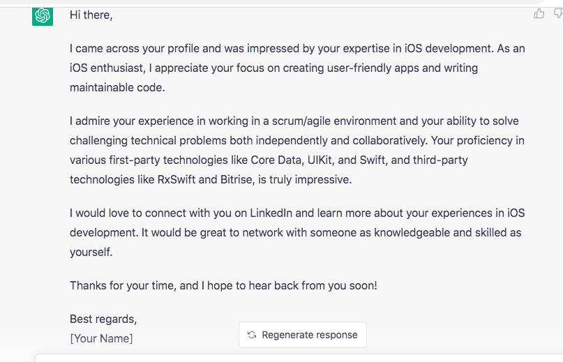 chatgpt for linkedin results generated in a friendly tone