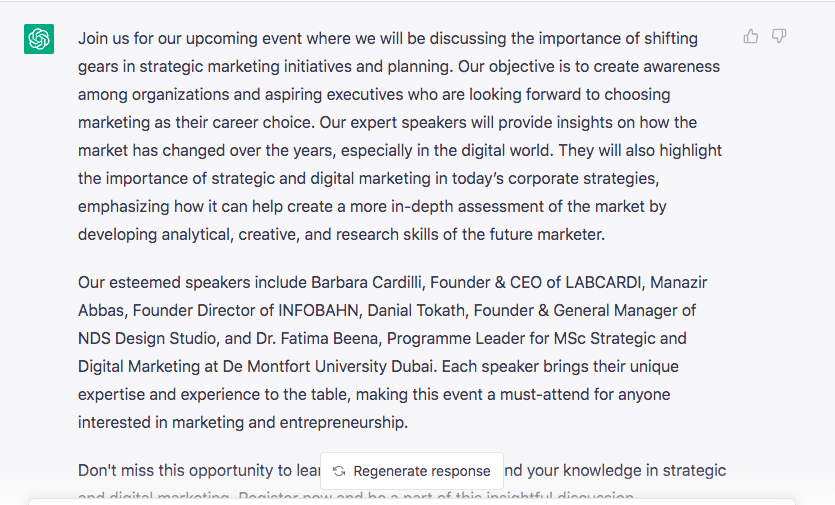 chatgpt result based on event example