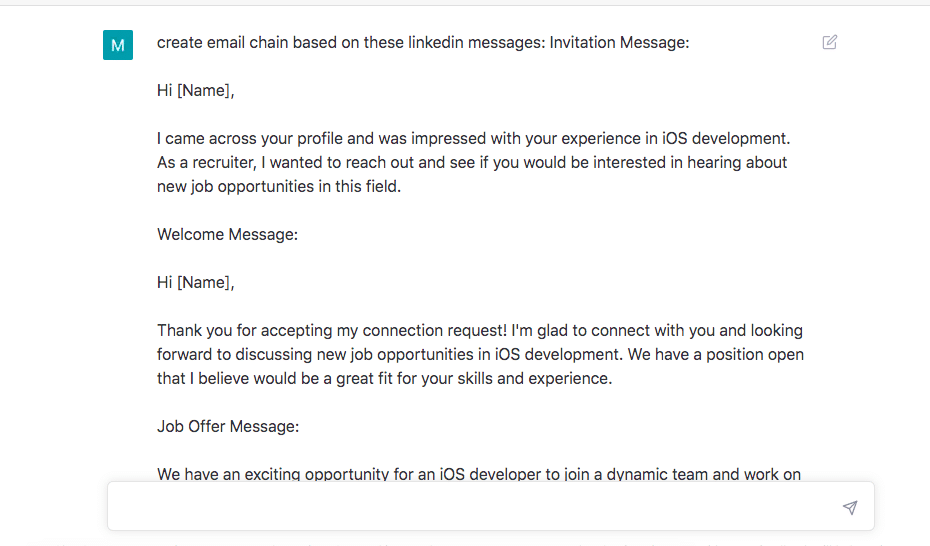 chatgpt for making email chain based on linkedin messages
