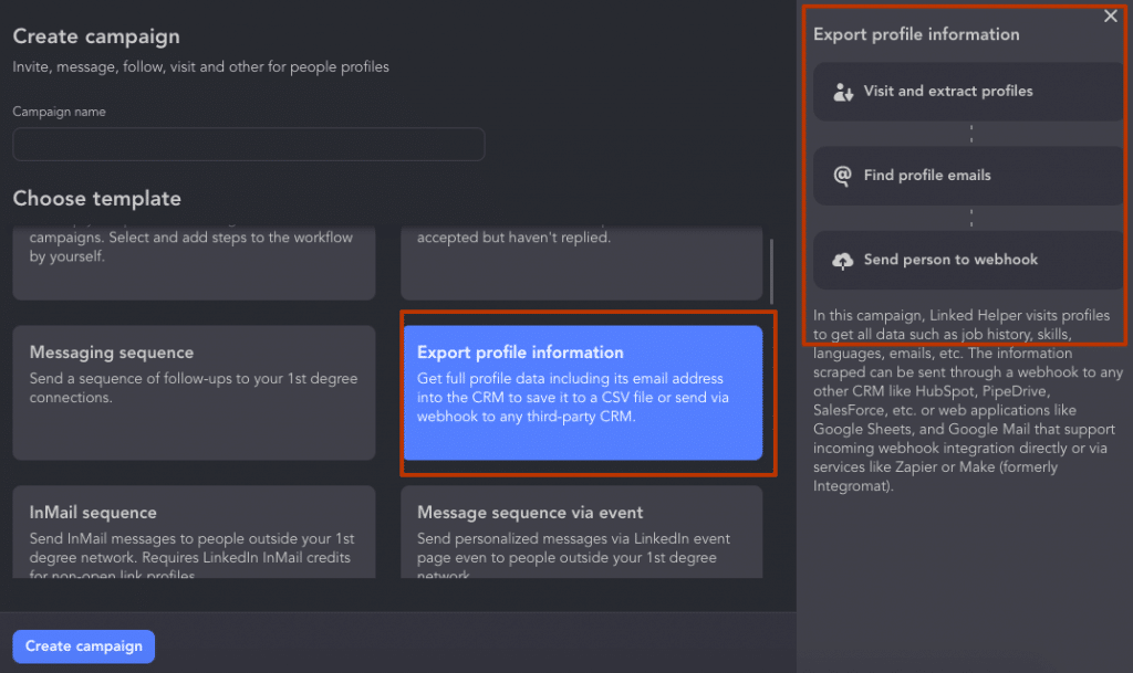 b2b sales in linked helper export profile information