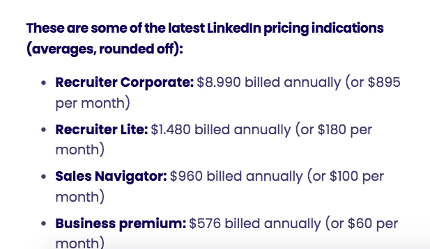 linkedin corporate and lite pricing