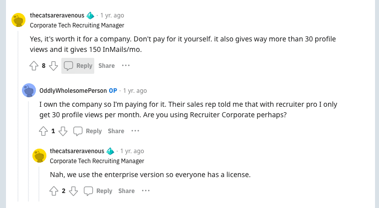 Insider opinions about Recruiter from Reddit