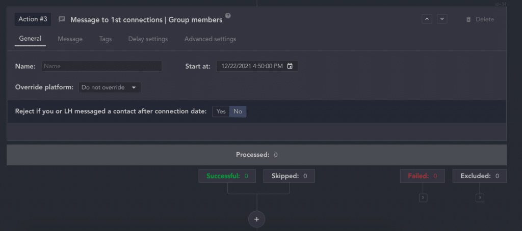 Linked Helper message to 1st connections interface screenshot