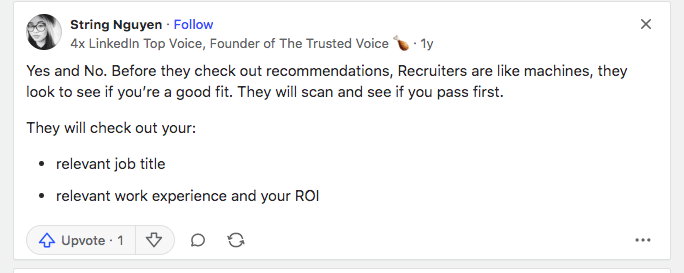 Do recruiters read recommendations on LinkedIn Quora answer