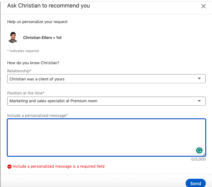 How to request a recommendation on LinkedIn sections example